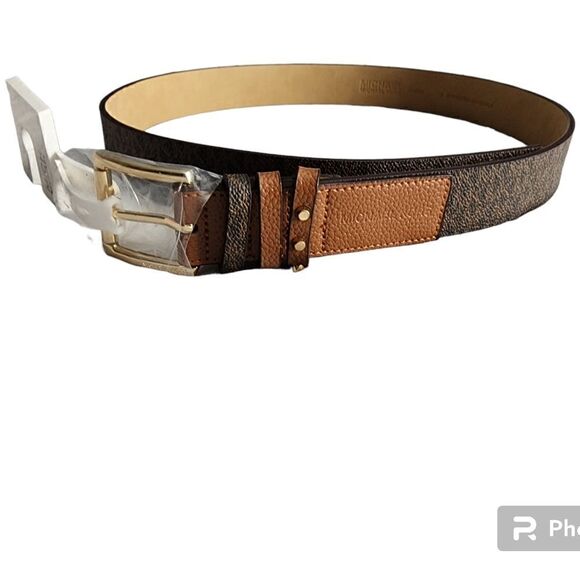 Michael kors brown leather logo belt main image 9